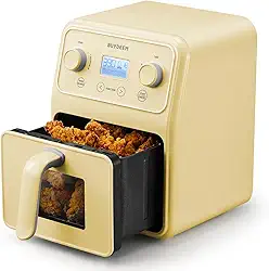 BUYDEEM F51 - Fritadeira de ar 8 em 1 de 4,2 quartos, forno retro com janela visível, lembrete de agitação, controlo de um só toque com visor LCD, amarelo suave