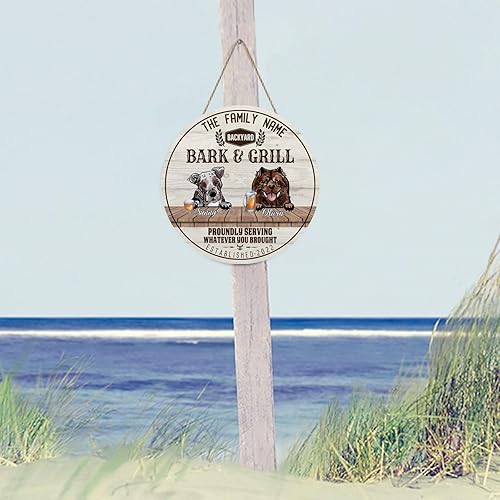 Miniatura 5 de Welcome Sign Custom Catahoula Bulldog & Chow Chow Name Round Wood Signs Custom Family Name Sign Cute Dog Vintage Hanging Wall Signs For Home Kitchen