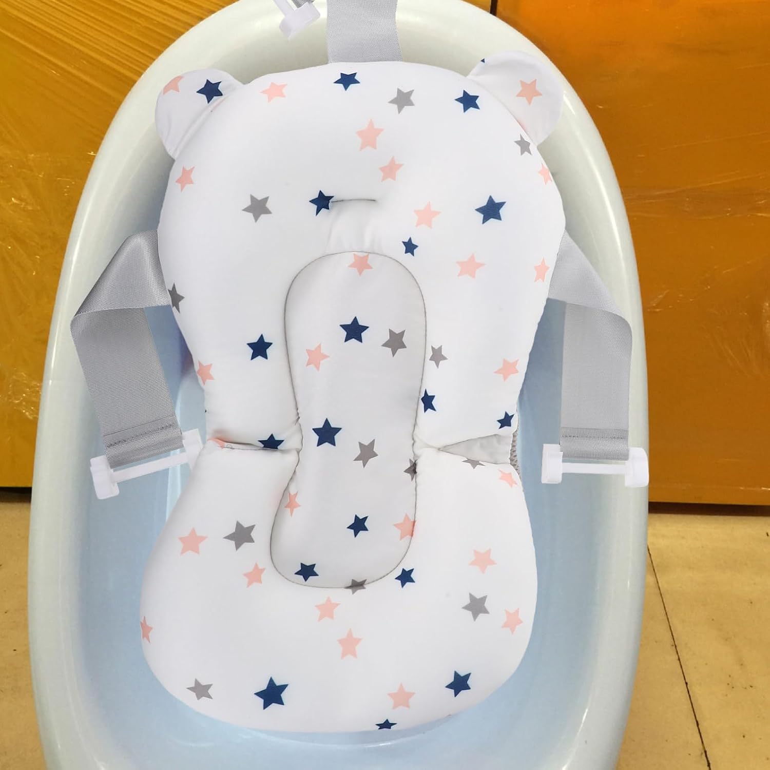Shower Support Seat Floating Bath Cradle Soft Non Slip Sponge Newborn Tub Suspension with Star Pattern Safe and Easy to Use