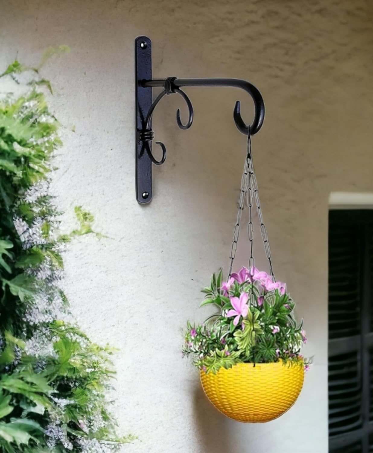 Black Iron Outdoor Hanging Brackets Wall Hooks for Bird Feeder Lanterns Wind Chimes Planters,Plants,Flower Pots, with Screws, Small, AR2024