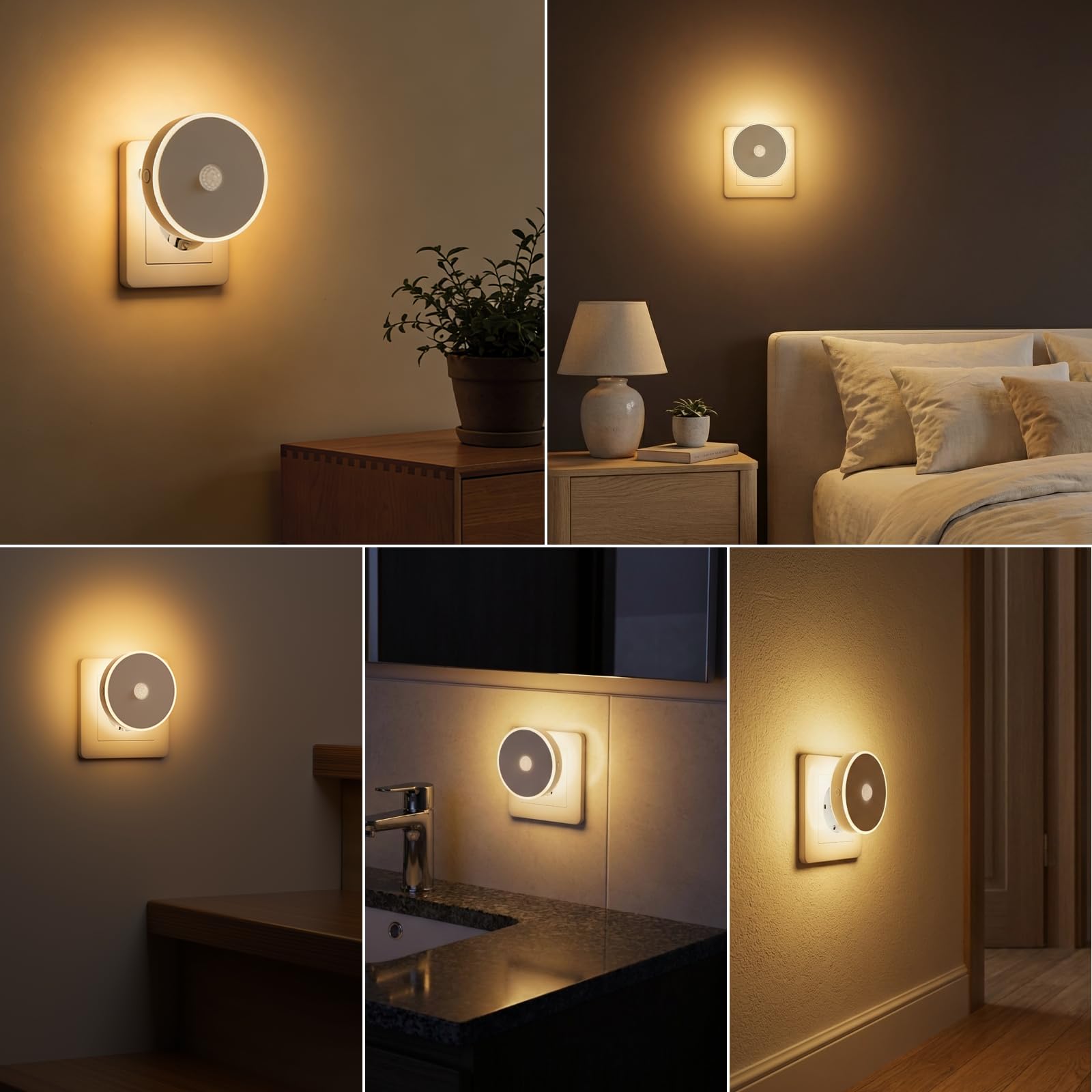 Luz Nocturna Infantil 2 Pcs, Luz LED Nocturna con Sensor de Movimiento, Lámpara de Noche Enchufable Brillo Ajustables, 3 Modos (AUTO/ON/OFF), Luz Noche para Niños/Escaleras/Dormitorio- Blanco Cálido