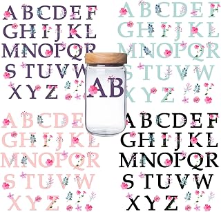 26 Letters Transfer Rub on Sticker for 16 oz Glass,Flower Design,Alphabet Waterproof Rub on Transfer for Wedding Invitation DIY Gifts Friends Family,4 Colors