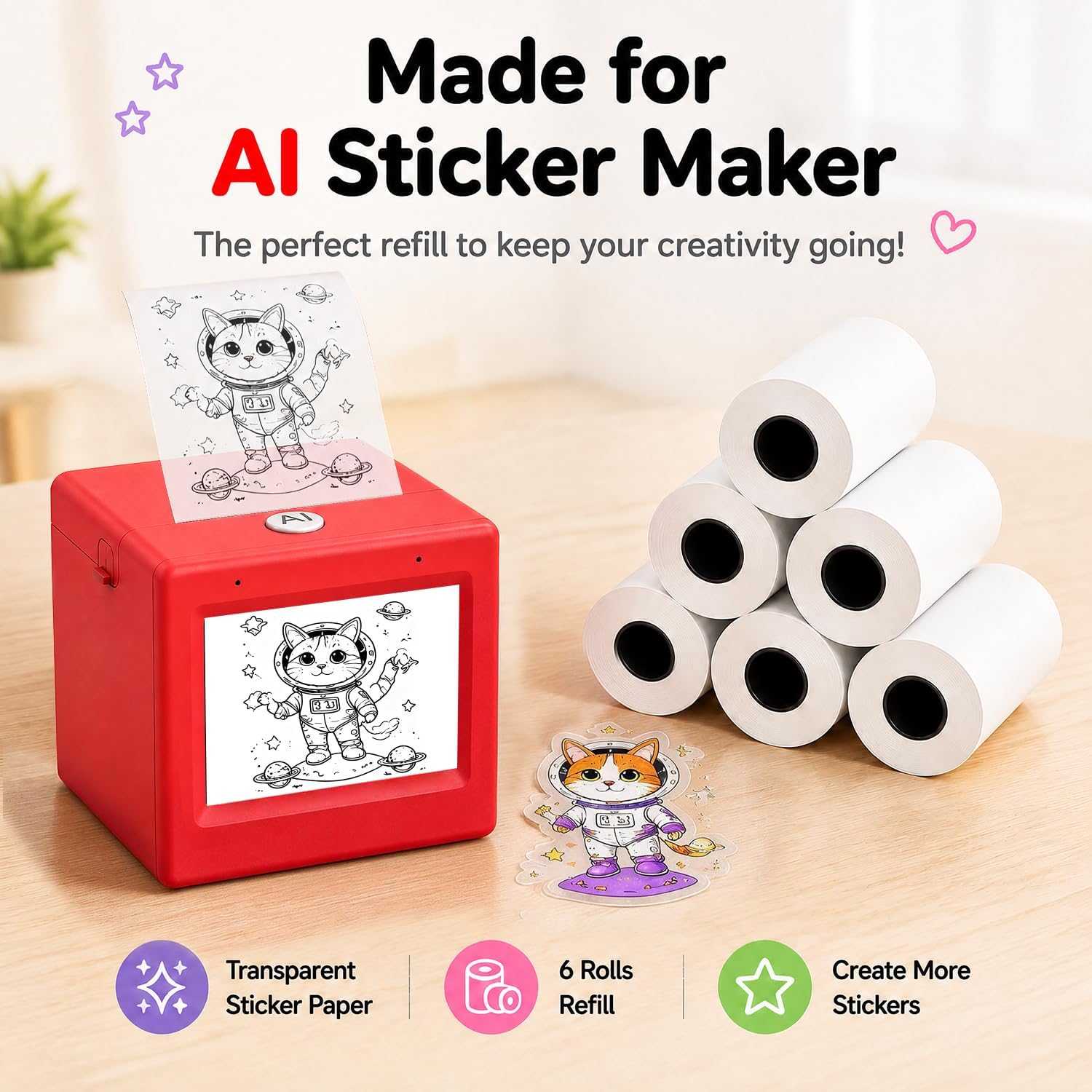 6 Rolls Transparent Sticker Paper Refill for Leapom AI Sticker Maker