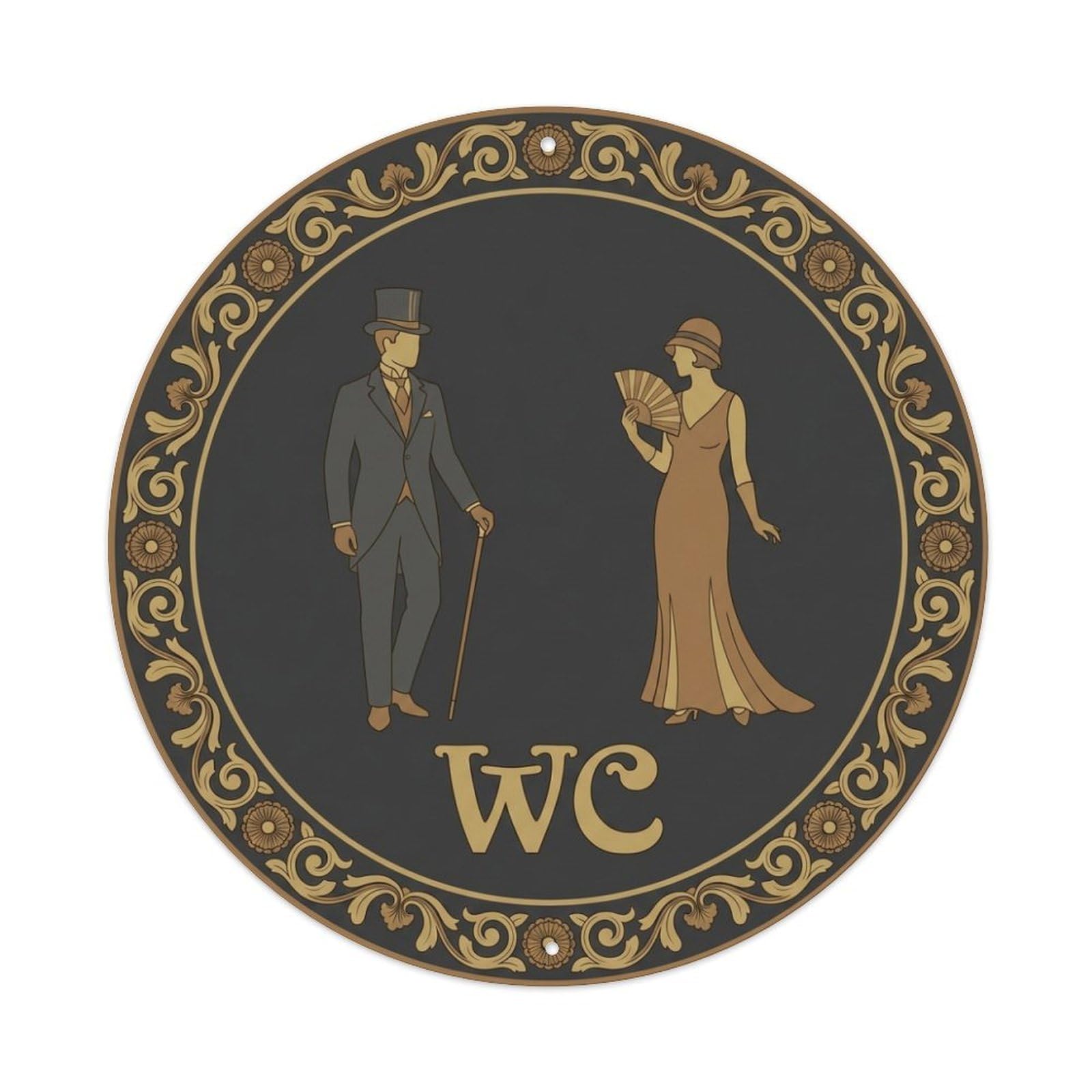 WC Restroom Notice Charcoal Gold Ornament Metal Tin Sign