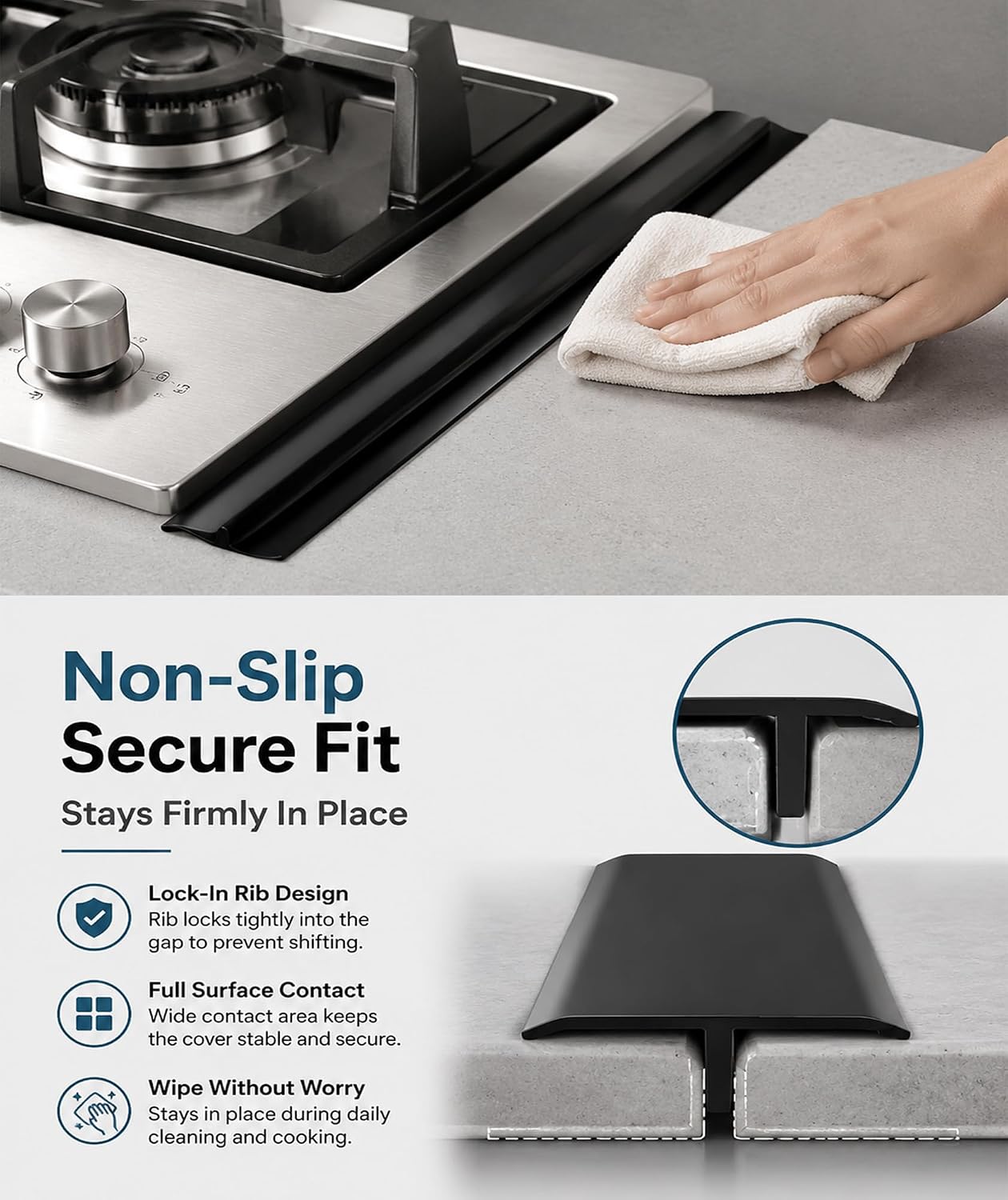 2 Pack Silicone Stove Gap Covers, 21" Black Counter Gap Filler