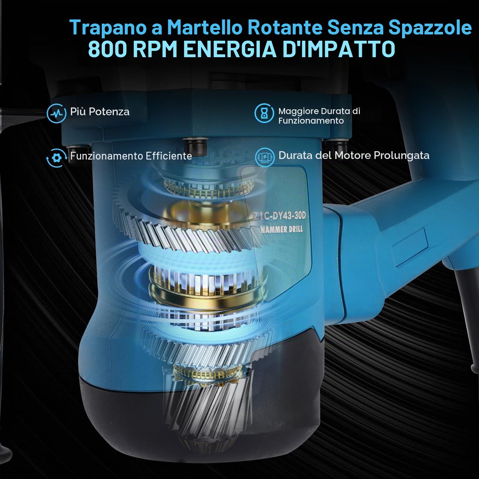 Martello Demolitore Tassellatore 1500W: 1000RPM Trapano a Percussione Professionale con 3 Funzioni, Sistema SDS-Plus, Capacità 32mm nel Calcestruzzo, Set 5 Punte e Valigetta Inclusa