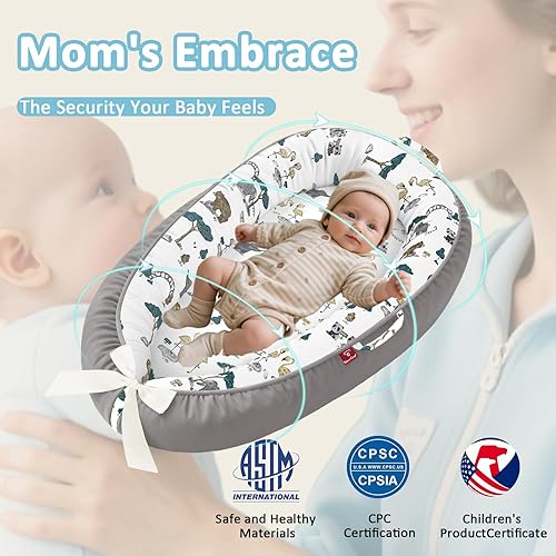 Miniatura 2 de Tumbona para bebé, 100% algodón, transpirable, tumbona para recién nacido, nido portátil para bebé para el hogar y los viajes, forro impermeable,