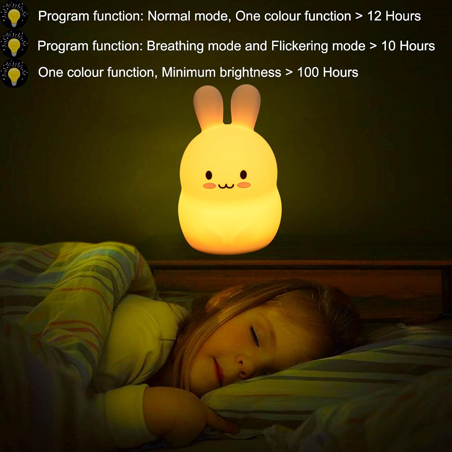 Large Size Rabbit Night Lights Bedside lamp Bedroom Decorative Lamps - Break Resistant, Eye Caring, Adjustable Brightness & Color and Time Setting, Holiday Gift Birthday Present - Large