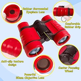 ESSENSON Binoculars for Kids Toys Gifts for Age 3-12 Years Old Boys Girls Kids Telescope Outdoor Toys for Sports and Outside Play Hiking, Bird Watching, Travel, Camping, Birthday Presents (Red)