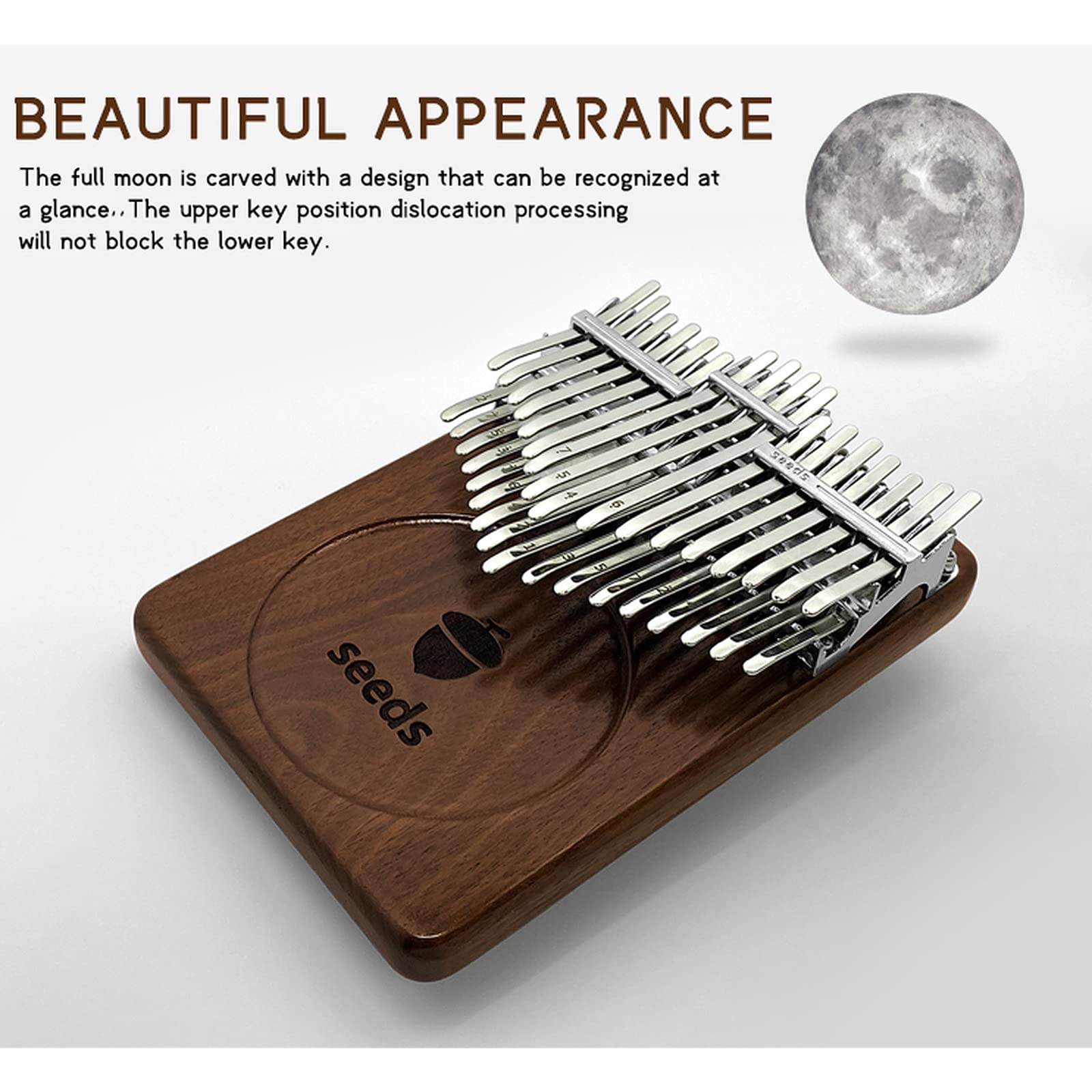 Kalimba 34 Key Chromatic Thumb Piano Pisces C-Tuned Double Layer Flat Board Black Walnut