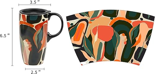 Miniatura 3 de Topadorn Taza de café de cerámica para regalo con tapa de 17 onzas, taza de té alta de porcelana con asa para el hogar y la oficina, taza