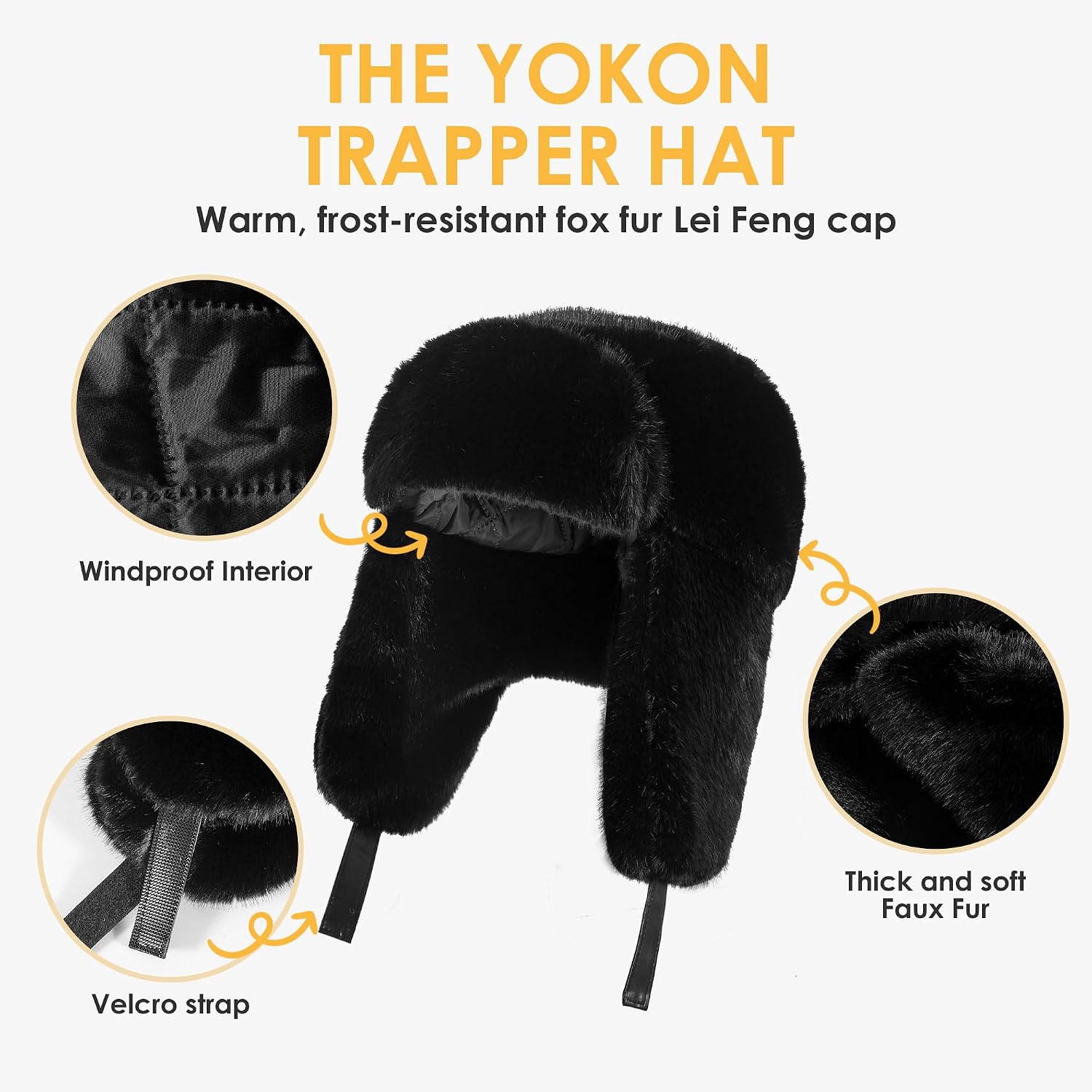 Trapper Hat with Ear Flaps - Winter Russian-Style Fur Pilot Ushanka, Windproof Skiing for Men & Women