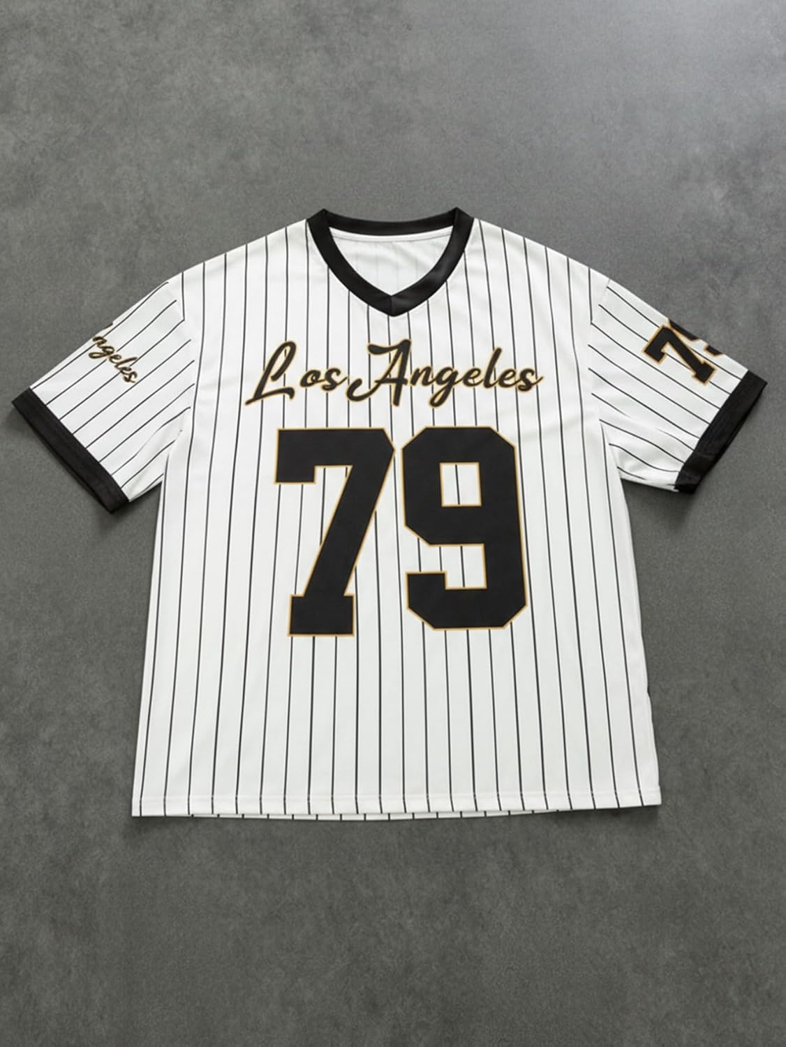 WDIRARA Men's Jersey Shirts Number Letter Graphic Tee V Neck Short Sleeve Top Streetwear - Image 3