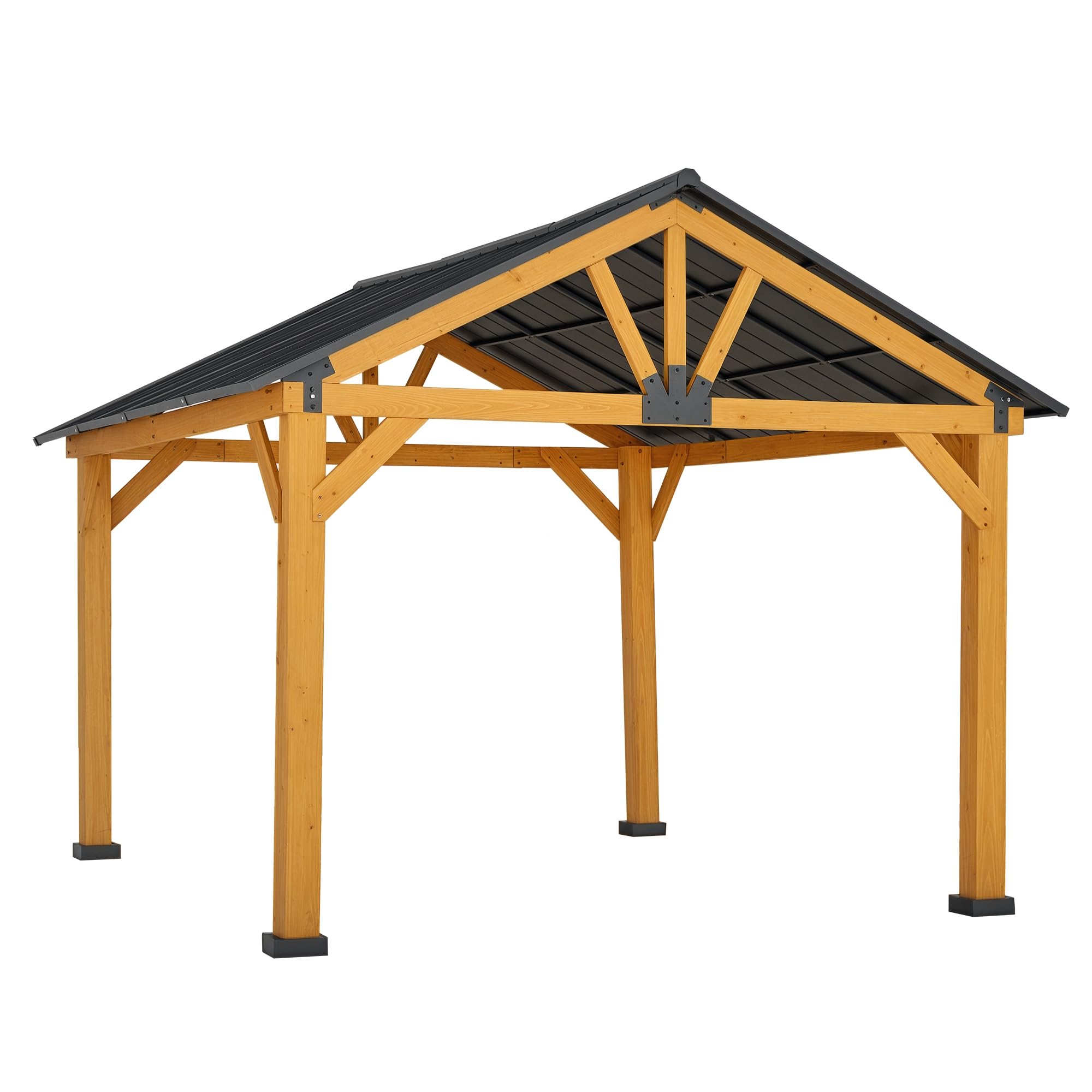 Outsunny 11' x 13' Hardtop Gazebo with Galvanized Steel Roof, Wooden Frame, Permanent Pavilion Outdoor Gazebo with Ceiling Hook for Garden, Patio, Backyard, Lawn