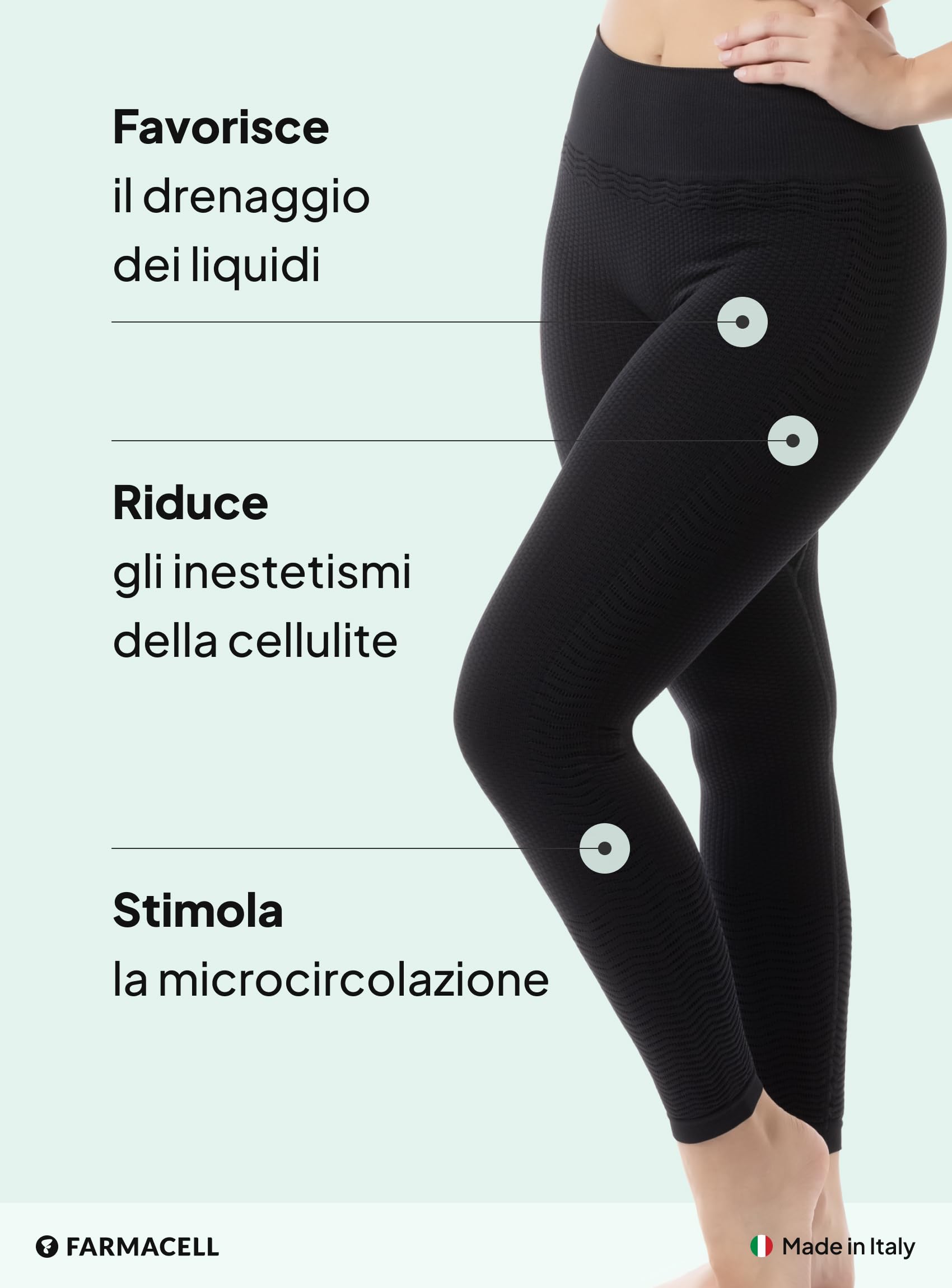 FarmaCell Leggings Anticellulite Donna Massaggiante con Effetto Fir, Made in Italy, 1109