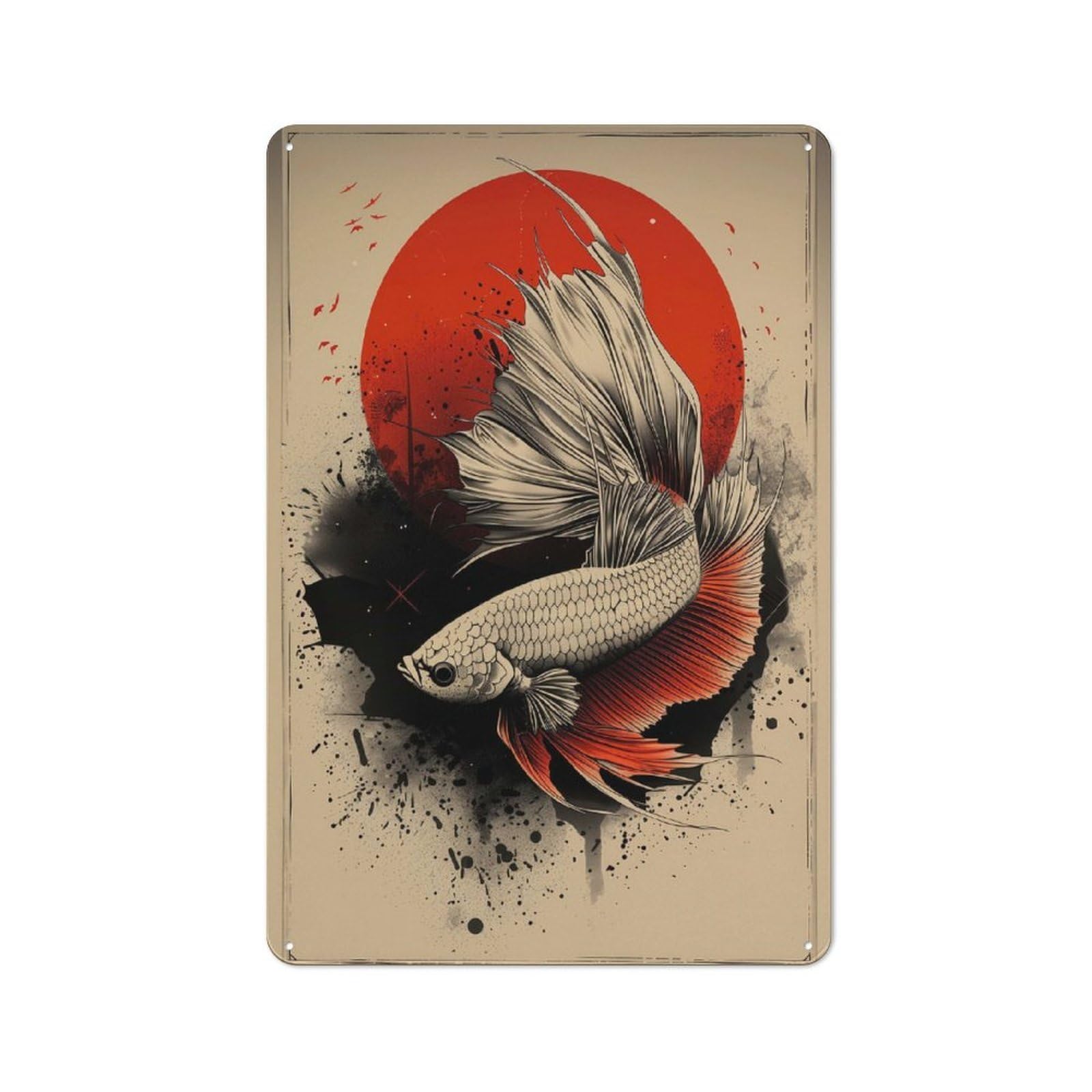 Junmoney Betta Fish Poster Metal Wall Sign 30X20cm Featuring For Home Bar Wall, Suited To Bar Sign Collectors