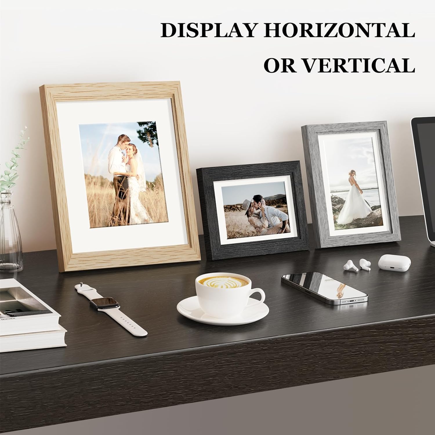 Picture Frames Set of 10, Picture Frames Collage Wall Decor with 8x10 5x7 4x6 Frames in 3 Different Finishes