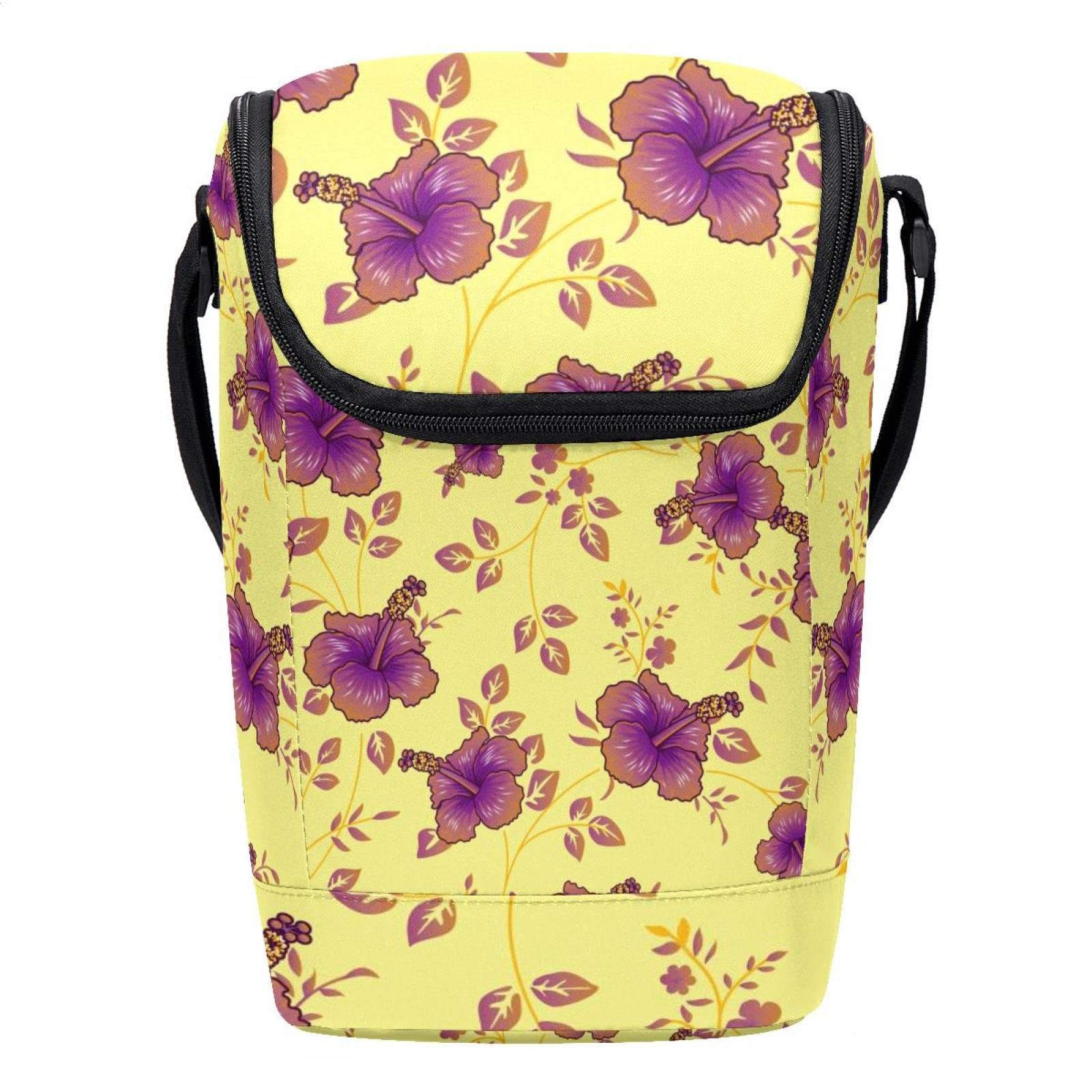 Lonchera de flores amarillas con cremallera reforzada y aislamiento térmico