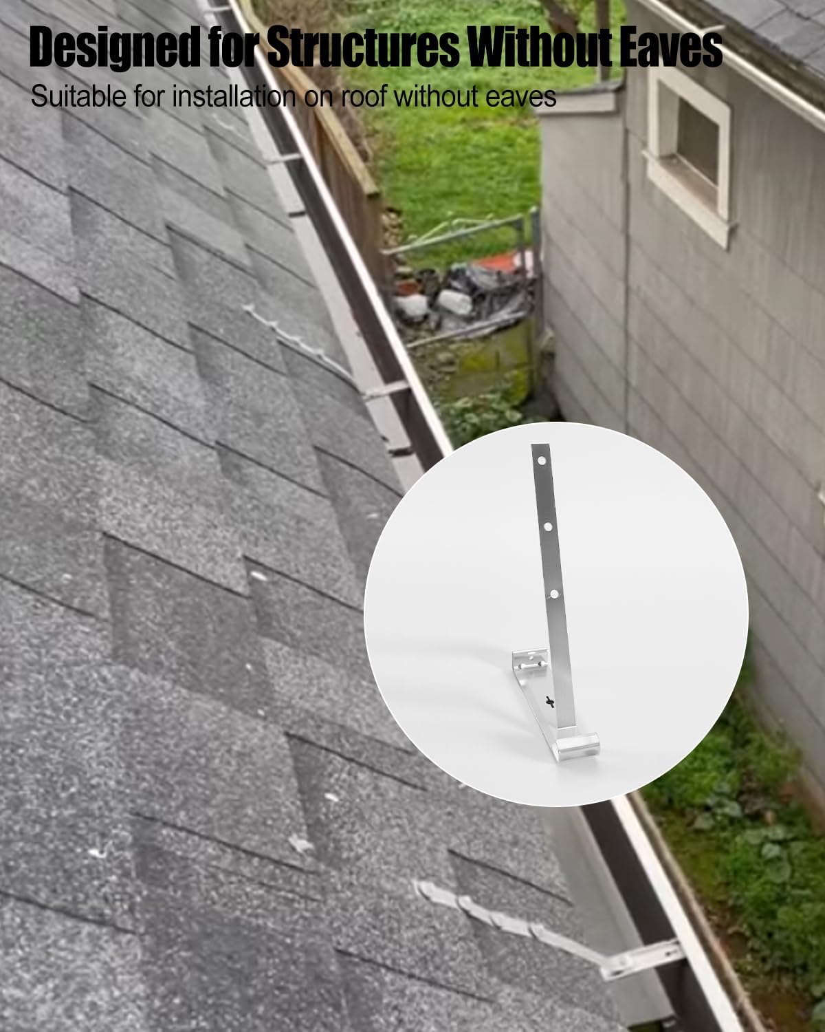 50 Sets 5 Inch Aluminum Roof Gutter Hanger with Straps for Fixing Without Eaves, Clips Fits for Aluminum and Steel Gutters, Strong Durable Roof Gutter Support Solution