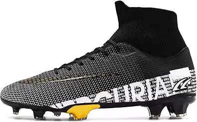 HHY Men's Soccer Cleats Football Shoes High-Tops Lace-Up Non-Slip Spikes