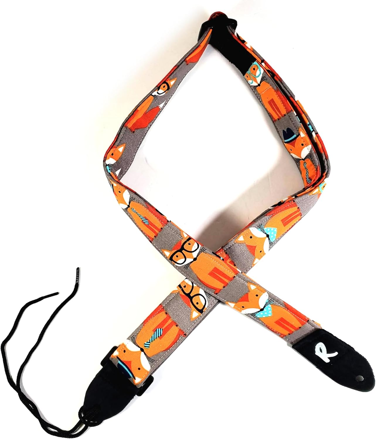 Ukulele Strap Foxes, Fox Glasses Ukulele Strap, Adjustable Double Padded Genuine Uke Strap Leather plastic hardware Ukulele Strap Strong Back Straps