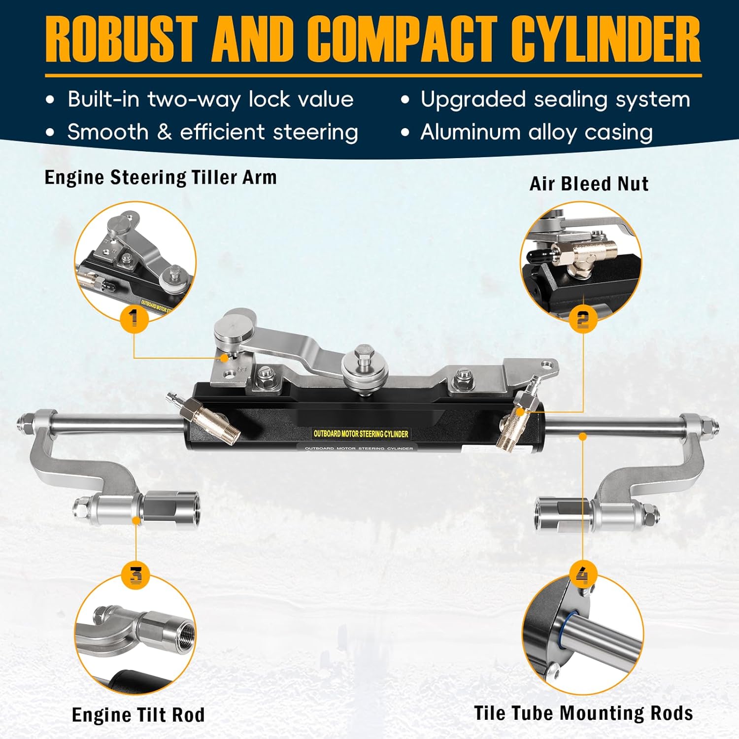 Camoo Outboard 300HP Hydraulic Steering Kit, Marine Boat Steering System with Helm Pump, Hydraulic Cylinder, 2 x 26ft High-Strength PU Hoses, Compatible with Most Single Outboard-Powered Boats