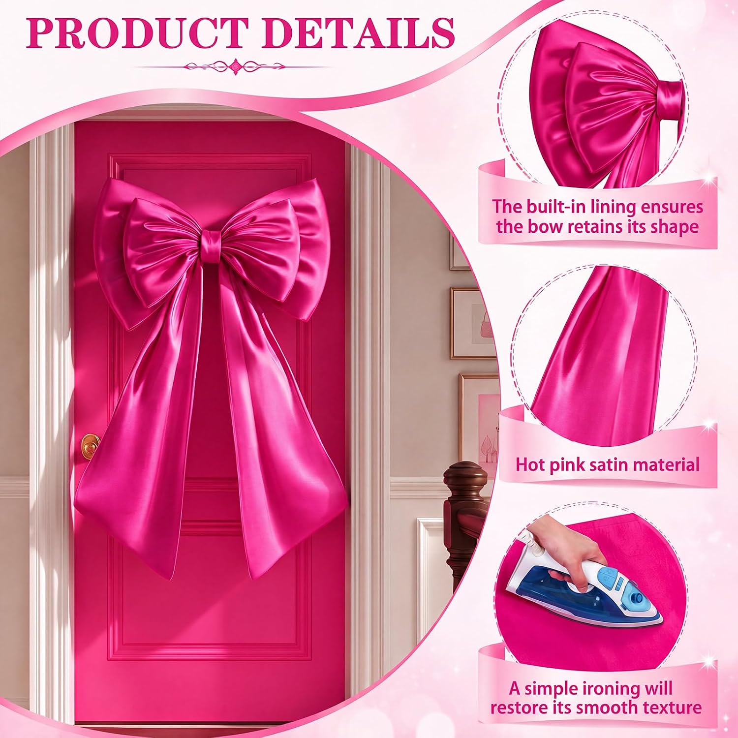 Sosation Hot Pink Large Bow Decor Big Bow for Backdrop 24x43 in