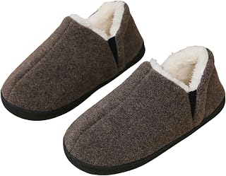 Gyios Slippers Men Winter Fur Cotton Shoes Warm Flat Flat Outdoor Fur Shoes-Grey-42-43