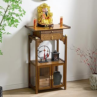 Meditation Altar Table With Pull-Out Shelf, Drawer And Bottom Cabinet, Multiuse Altar Cabinet And Shrine Stand, Prayer Surface For Home Temple, Stylish Furniture For Spiritual Practice And Worship