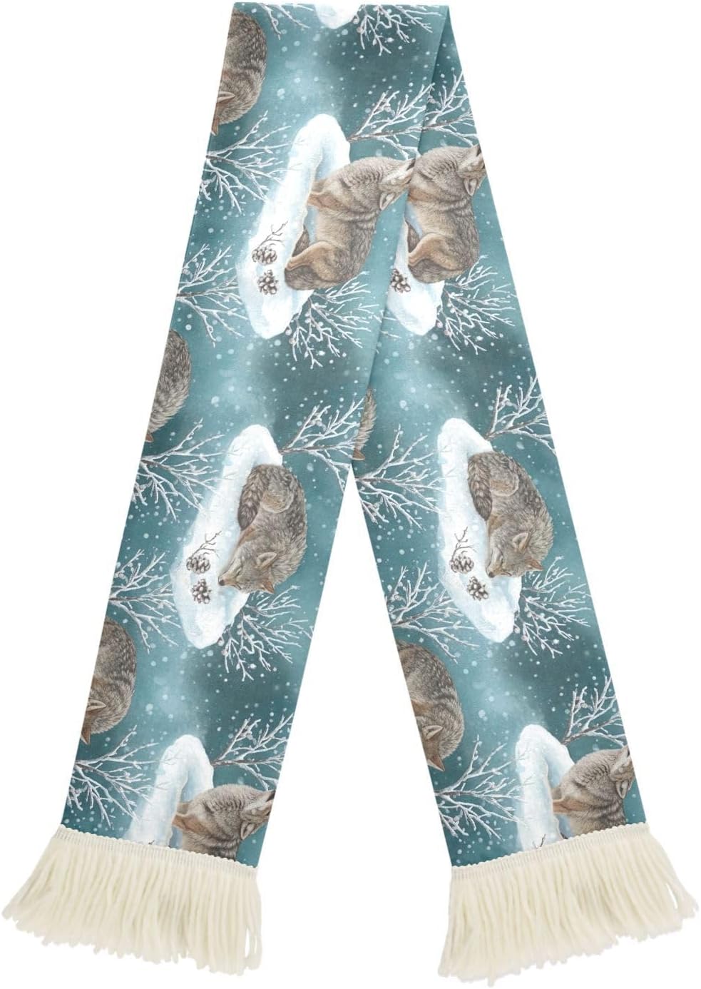 CHIFIGNO Winter Wolf Teal Sports Fan Scarf for Sweat, Quick Dry Polyester Soccer Scarf with Fringe for Games