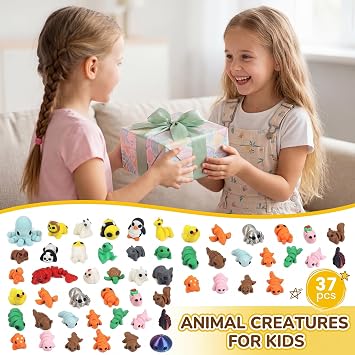 37Pcs 3D Printed Animals, Mini 3D Printed Animals, Cute 3D Printed Fidget Toy, Movable Joint 3D Printed Toys for Home Office Desk Decoration Party Favors Toys