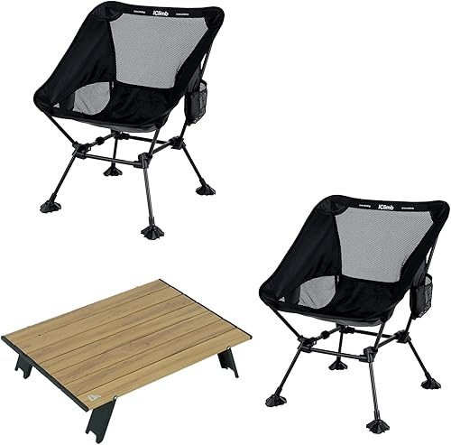 iClimb 1 mini mesa plegable y 2 sillas de pies grandes antihundimiento, ultraligero y compacto para parejas, mochileros al aire libre, camping,