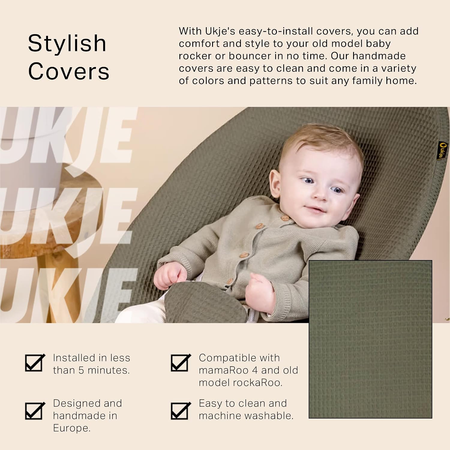 UKJE Liner Baby Rocker Cover, Compatible with 4moms MamaRoo 4 Old Model Before 2022, Baby Swing Cover, Bouncer Cover, Cover Swing Bouncer, Green