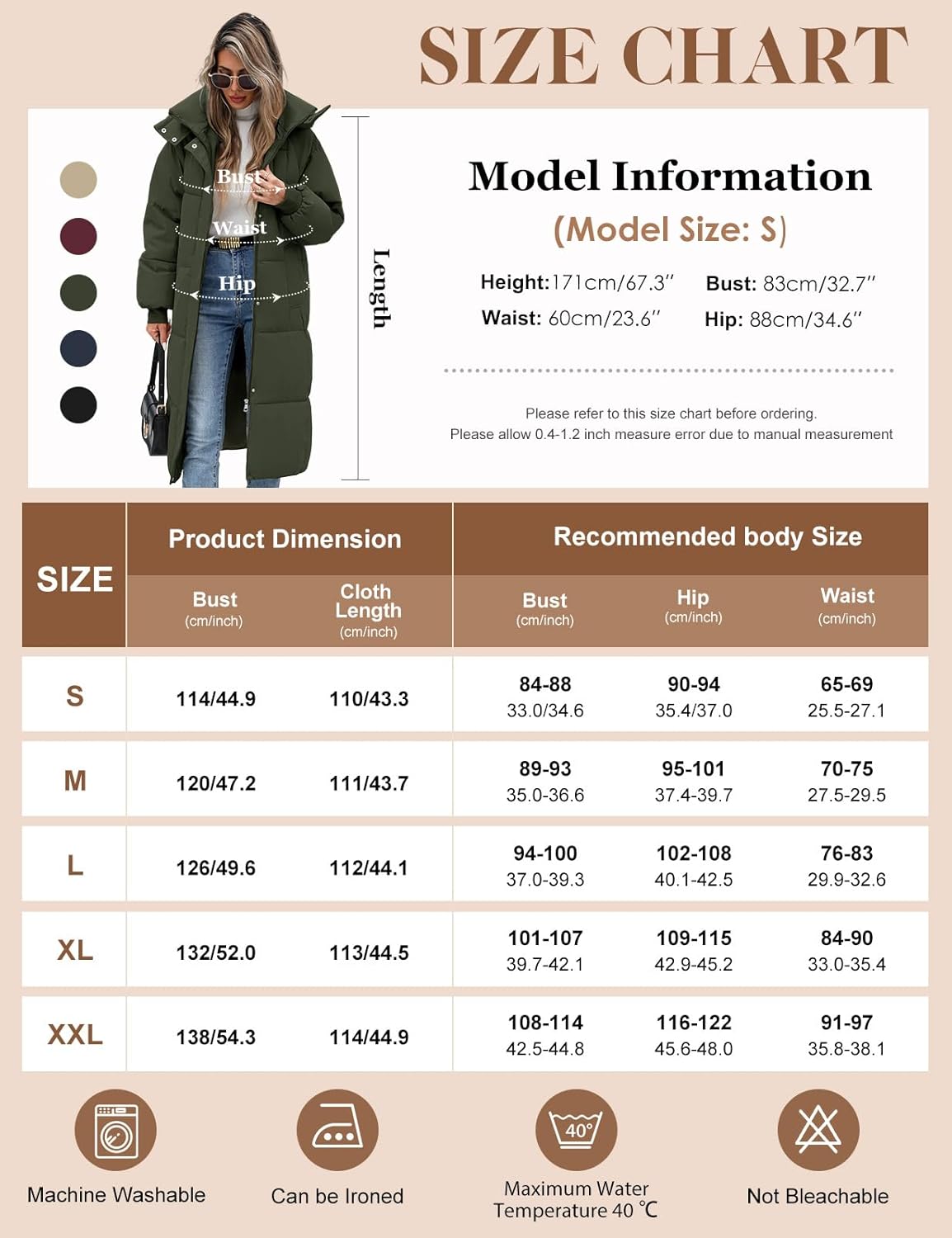 Women's Winter Jacket Long Puffer Coat Hooded Warm Parka Down Jackets Coats Zip Up Outerwear with Decorative Pockets - Image 6