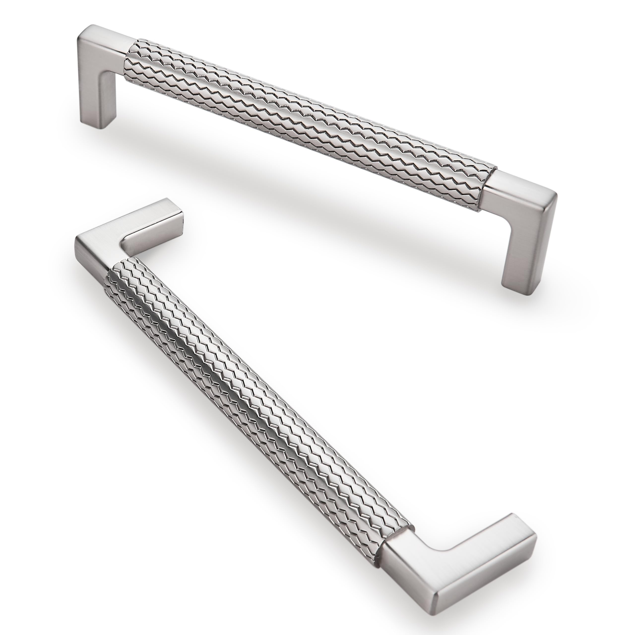 GOFFIDECO 10 Pack 5 inch(128mm) Brushed Satin Nickel Cabinet Pulls Knurled Cabinet Handles Cupboard Handles Kitchen Cabinet Hardware for Cupboard
