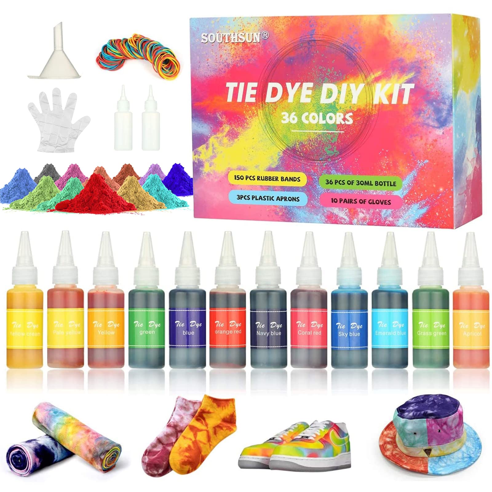Southsun 36 Colors Tie Dye Kit, DIY Tie Dye Kits for Craft Arts Fabric Textile Party Handmade Project, All in One Creative Fabric Tie-Dye Set for Family and Groups