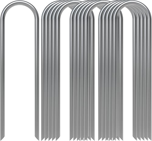 Miniatura 10 de AAGUT Juego de 50 estacas de jardín de 6 pulgadas, estacas de riego por goteo de jardín, resistentes calibre 11, galvanizadas, ganchos en U