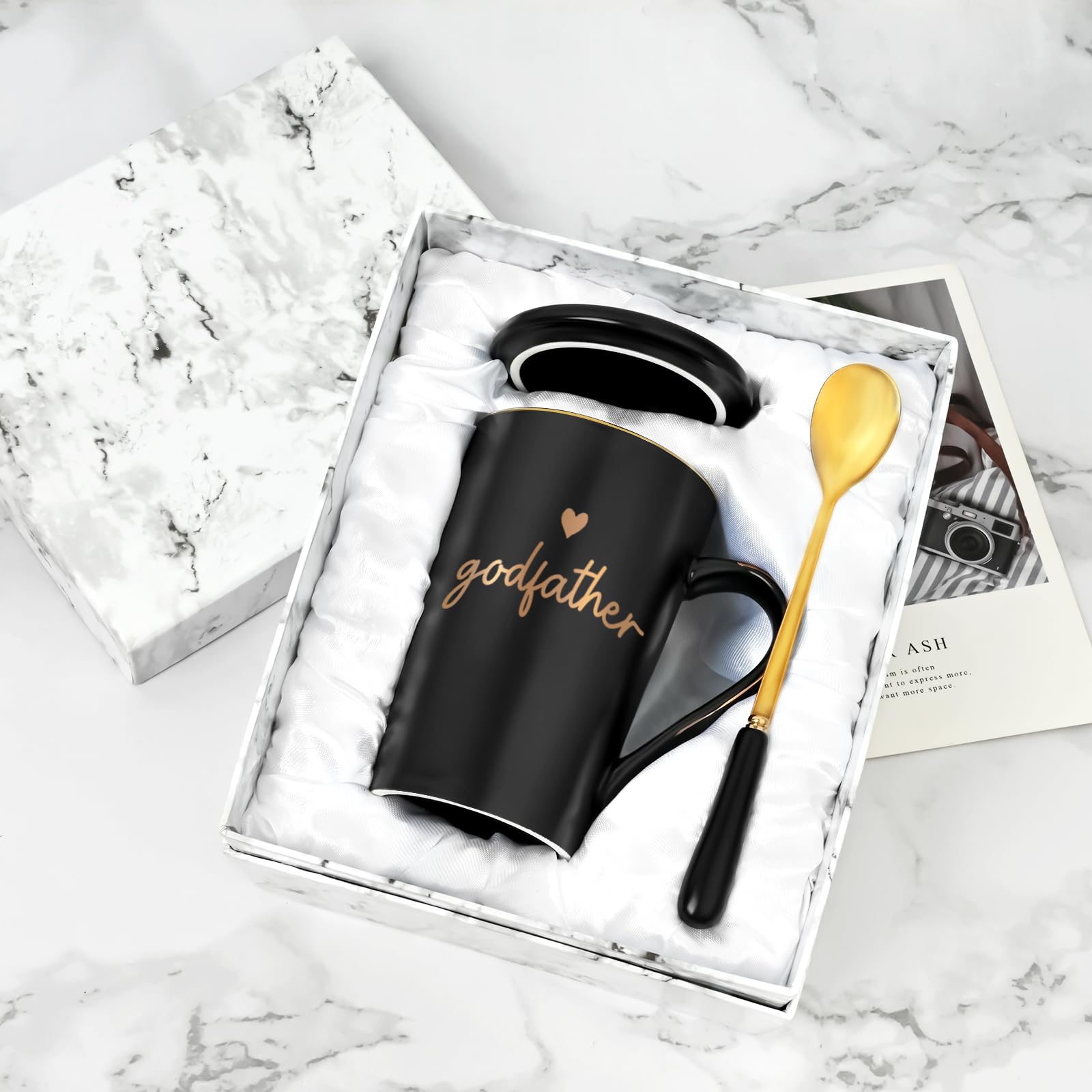 YHRJWN Godfather Gift, Godfather Proposal Gifts, Pregnancy Announcement Baptism Birthday Father's Day Christmas Presents, 14 Oz with Gift Box Black
