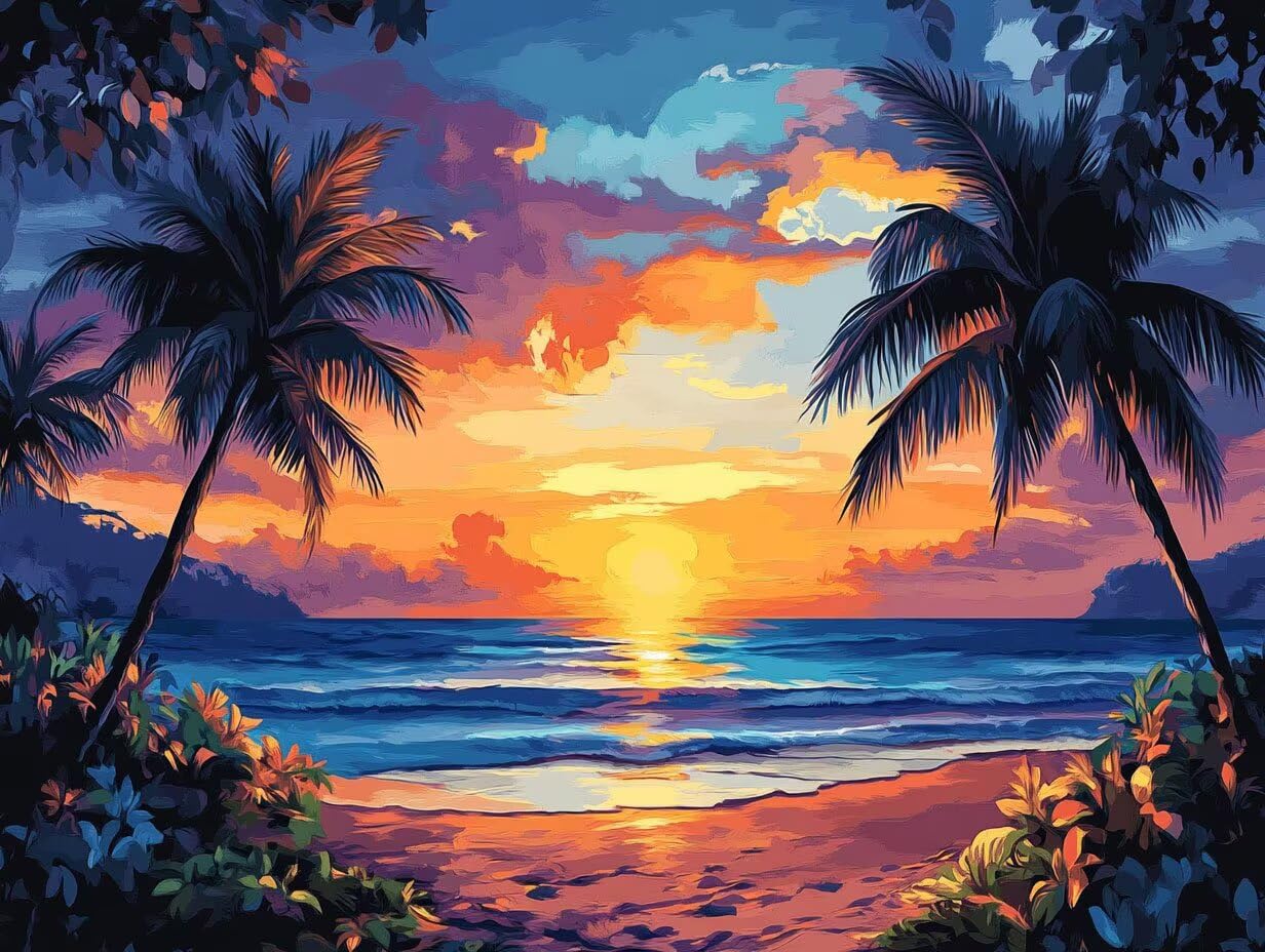 Pintar por numeros adultos playa atardecer-3 kit diy con pinceles y pigmento 8
