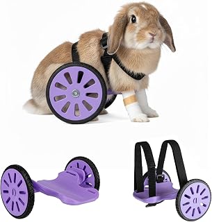 Lightweight Rabbit Wheelchair Hind Leg Support - Adjustable Mobility Aid with Soft TPU Tires, No-Scratch Floor Protection - for Small Pets 3-10 lbs (Rabbits, Guinea Pigs) (Purple)