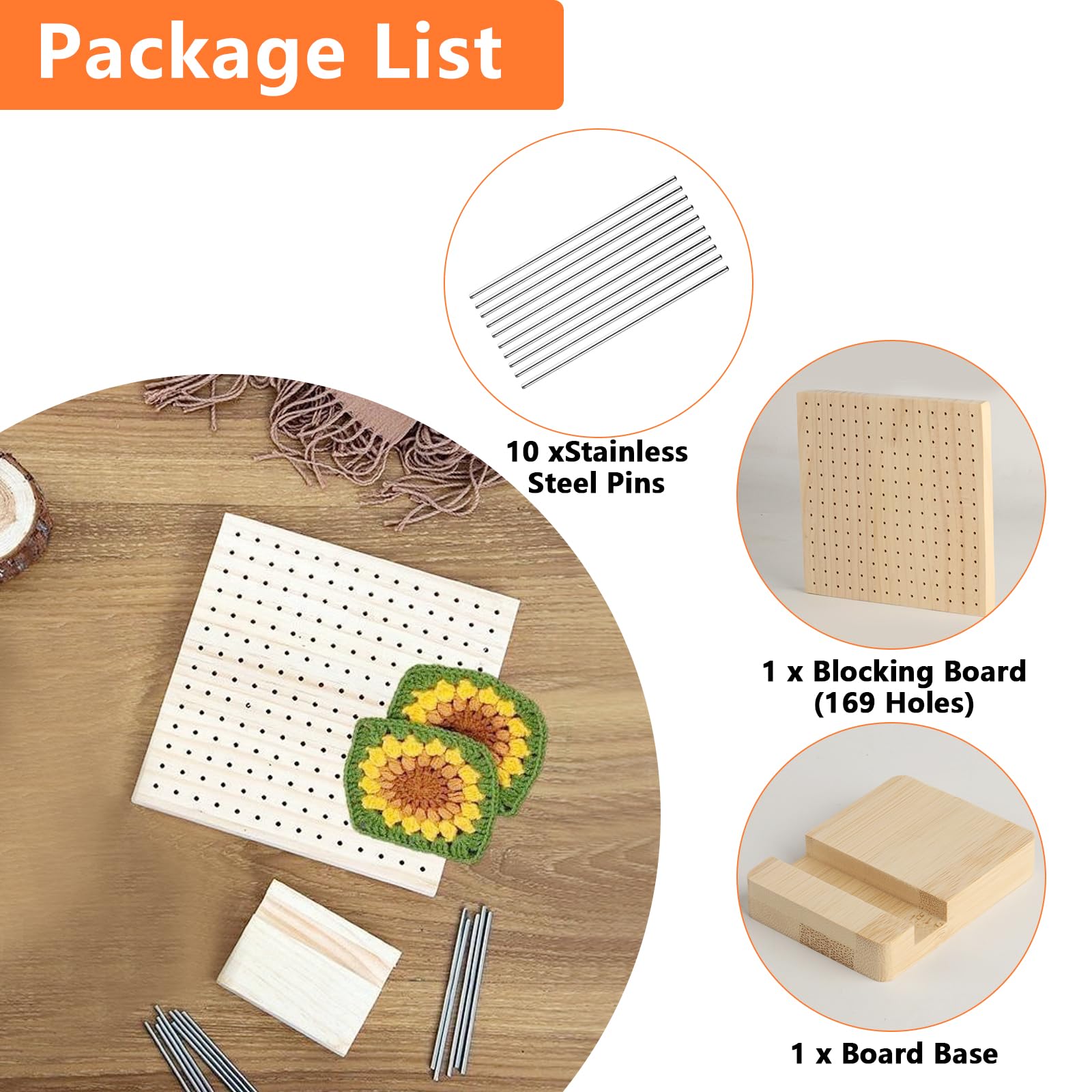 Aeelike Tavola Di Blocco Per Uncinetto In Legno Con 24 Pioli - 20x20 Cm Con Supporto - 4