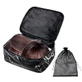 Klmnop Wig Storage Box, Portable Wig Travel Case, Foldable Square Wig Bag, Wig Storage with Handle for Wig Storage and Travelling(Marble)