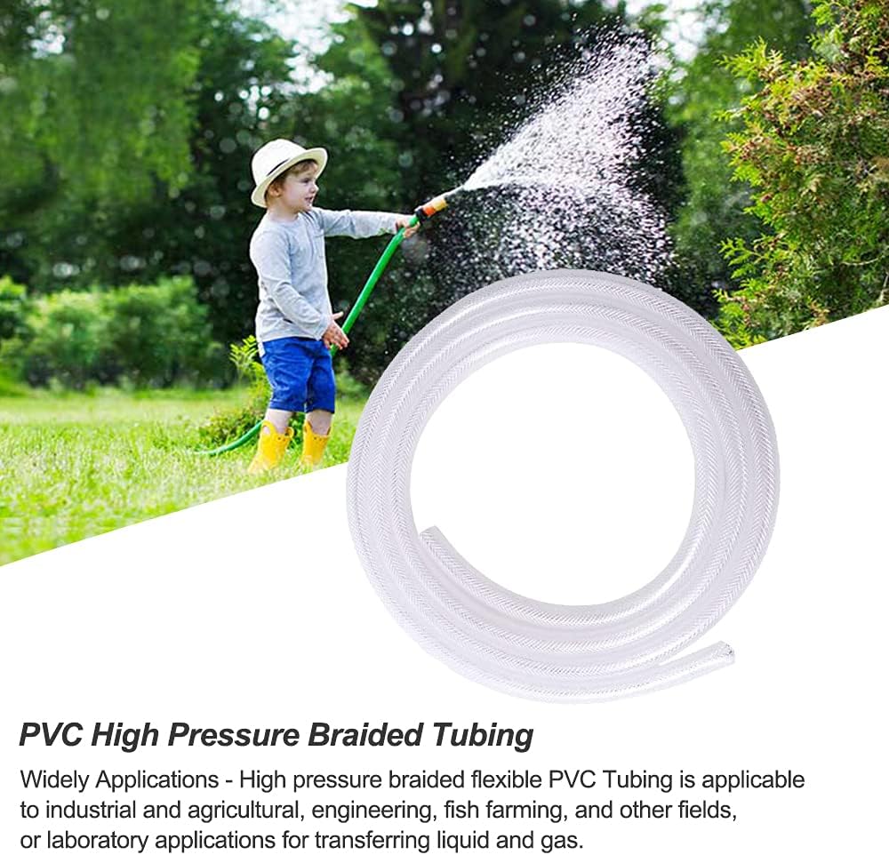 Ququyi PVC 1-1/2" ID x 1-13/16" OD Braided Clear Flexible PVC Tubing Soft for Four Seasons Vinky Tube, Reinforced Vinyl Hose for Water Discharge& Oil Transfer, 6.56ft