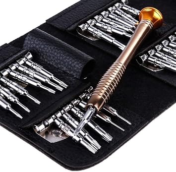 Promotional 25 Piece Precision Screwdriver Set, Chrome-Vanadium Steel, PC and Phone Repair Tool, Leather Bag, PC/Laptop/Phone/Glasses Repair, Torx/Flat/Star Type