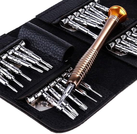 Promotional 25 Piece Precision Screwdriver Set, Chrome-Vanadium Steel, PC and Phone Repair Tool, Leather Bag, PC/Laptop/Phone/Glasses Repair, Torx/Flat/Star Type