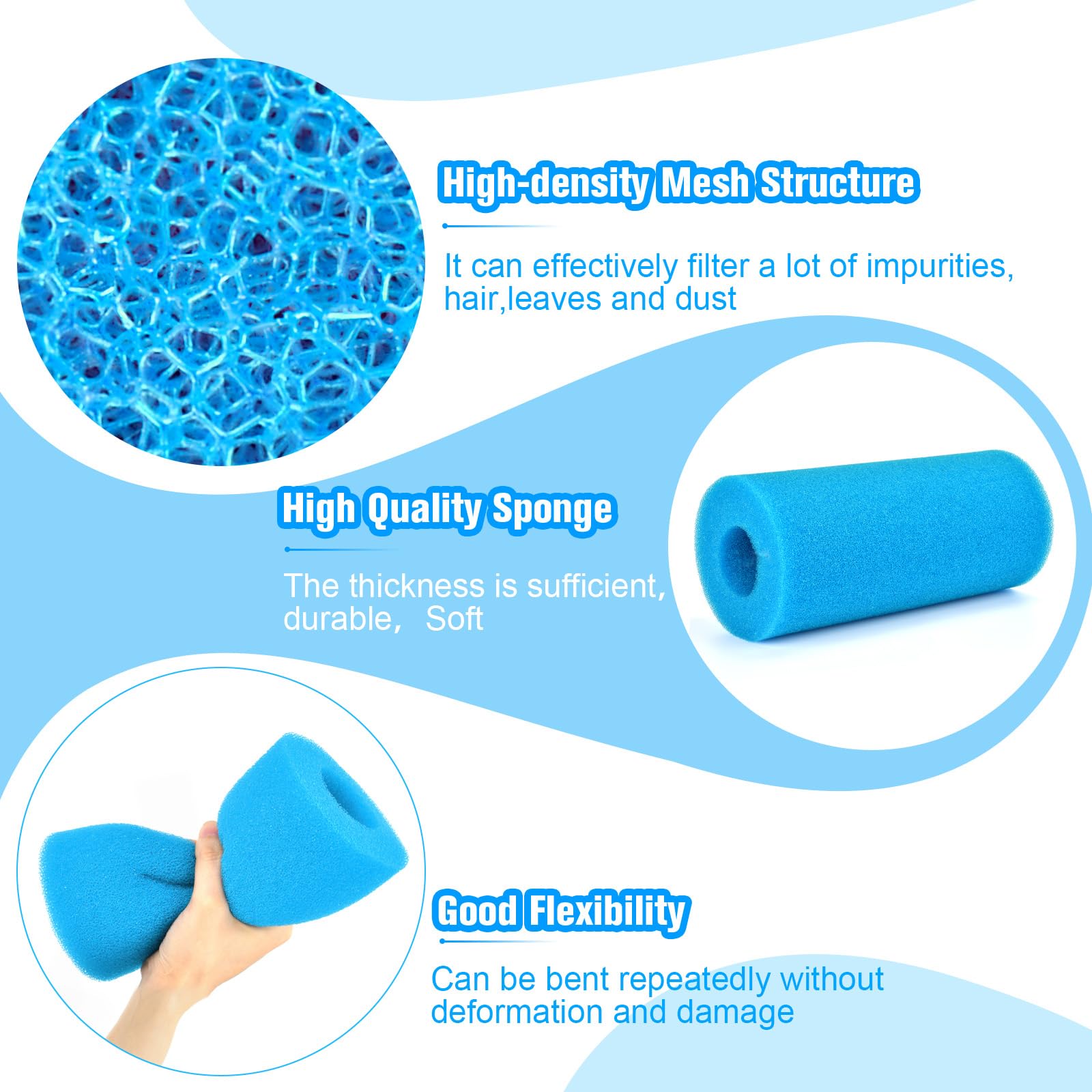 Lot de 4 Éponge Filtrante Type A, Filtre en Mousse pour Spa, Filtre de Piscine en Mousse, Cartouche de Filtre en Mousse, Réutilisables et Lavable, pour Spa, Piscine