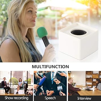 Amosfun Microphone Flag Station Portable Square Cube Shaped Mic Flags ABS Foam for Interview KTV Reporter Host