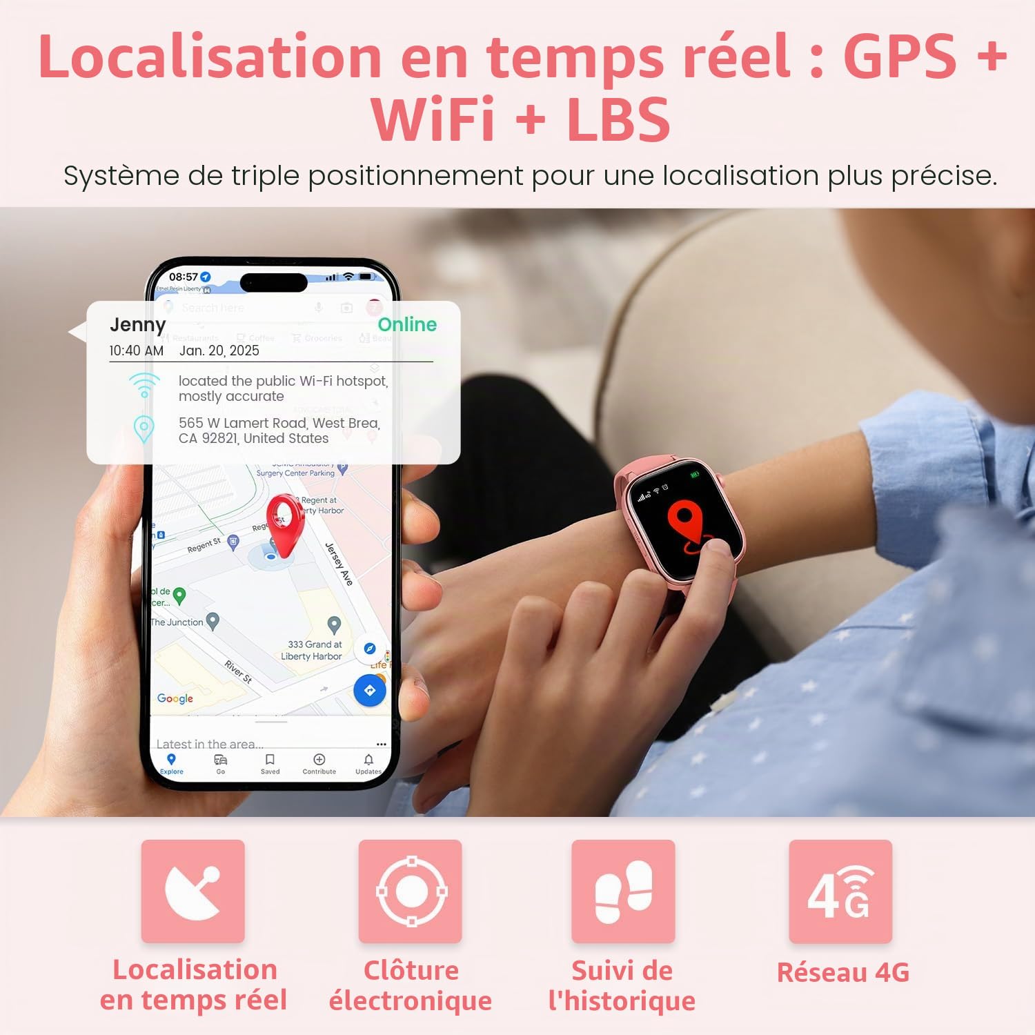 Téléphone Enfant 4G GPS – Appel Vidéo Double Caméra Podomètre – Contrôle Parental – Cadeau Anniversaire Noel