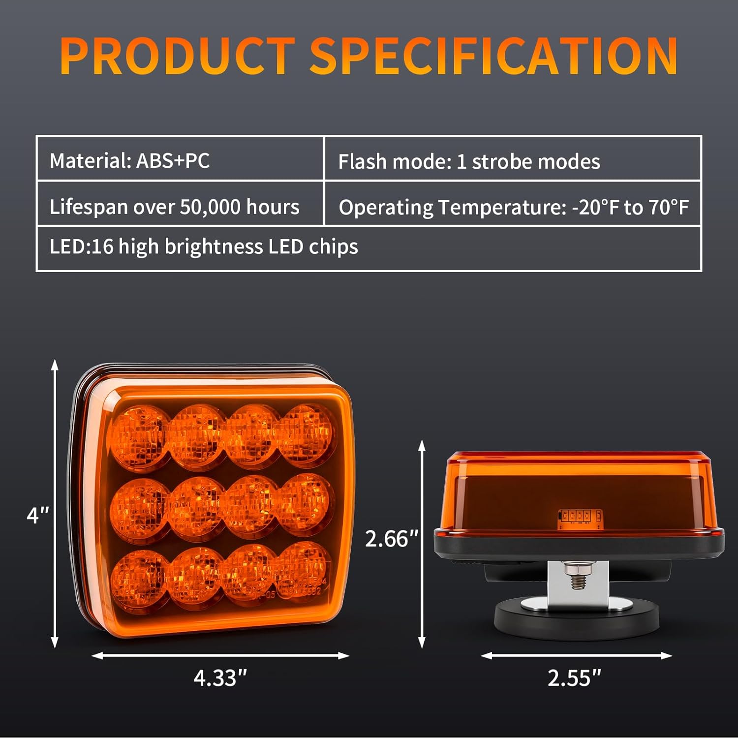 2Pcs Rechargeable Flashing Lights, Super Magnetic Strobe Hazard Lights Wireless Portable Amber Led Warning Beacon Emergency Light for Vehicles & Trailers