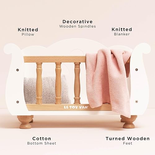 Miniatura 2 de Le Toy Van - Juguete educativo de madera, juego de rol, hermosa cuna y cuna de muñeca de trineo  Juego de cochecito de juguete para niñas de 3 años